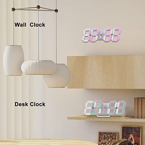 Deeyaple Led Digital Alarm Clock 3D Small Wall Clock Snooze Dimmable Time Memory 12/24 Date Temperature Remote Control Night Light Office Kitchen Living Room Bedroom (9.7 Inch, Multicolor) #TOP6