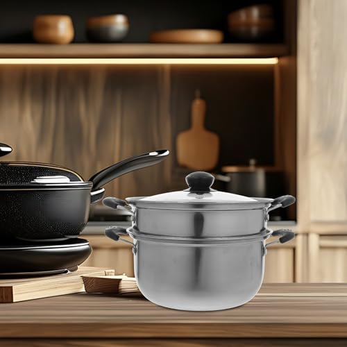 Marmite à soupe en acier inoxydable argenté avec couvercle pour induction