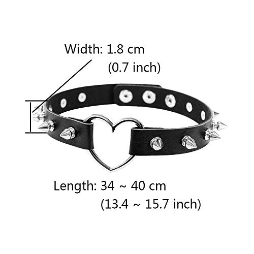 Jurxy 2 Stück Breit Lederhalsband Halskette Herz Form Damen Leder Choker Niet Halsband Gotik Punk Rock Lederband Einstellbar Kragen – Schwarz