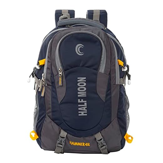 Half Moon 45L Hammer Waterproof Laptop Travelling Rucksack Trekking Backpack For Travel Journey Bags For Men Women Boys & Girls With 17.3Inch Laptop Compartment & Rain Cover (Navy Blue)