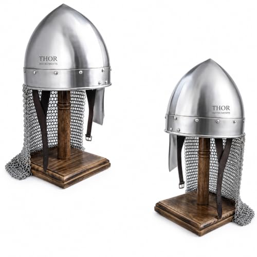Medieval Nasal Norman Viking Helmet Knight’s Armour Warrior Helmets with Stand for LARP, Cosplay, Renaissance Fairs, Halloween, Historical Reenactment