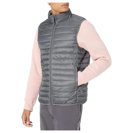 Amazon Essentials - Chaleco acolchado, ligero, resistente al agua y plegable para hombre, Gris (Charcoal Heather), US L (EU L)