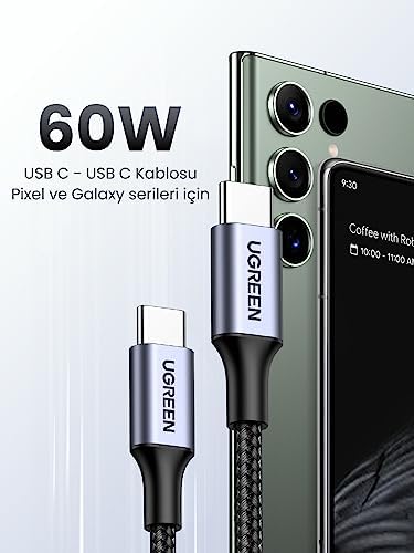 UGREEN USB C auf USB C Kablo 60W PD 2.0, PPS USB-C Ladekabel iPhone 15 Pro Max ile uyumlu Galaxy S23 S22 S21 A54 A34 A14 MacBook Air M2 iPad Pro 12.9 iPad Air 5/Mini 6, Pixel 7 Pro usw. (1M) - Görsel 2