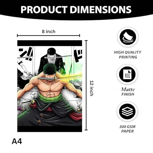 Image of One Piece Anime Manga Poster, One Piece Character Design Wall Poster 3 Panal - A4 Size, 300 GSM, Wall Decor Posters Wall Art For Bedroom, Living room, Office, Dining Room,No Frame (Zoro-6)