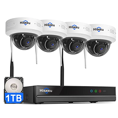 【3MP,Two Way Audio】 Hiseeu Wireless Security Camera System,1TB Hard Drive,4Pcs 3MP Cameras 8Channel NVR,Mobile&PC Remote,Outdoor IP66 Waterproof,Night Vision,Motion Alert,Plug&Play,7/24/Motion Record