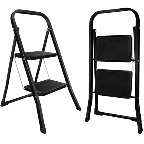 kisidus Trapladder, 2 treden, ladder, vouwtreden, huishoudladder, belastbaar tot 150 kg, staande ladder voor werkzaamheden in huis en tuin