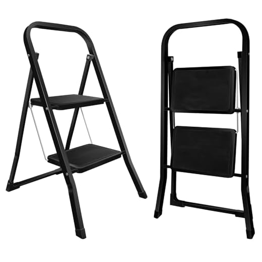 kisidus Trapladder, 2 treden, ladder, vouwtreden, huishoudladder, belastbaar tot 150 kg, staande ladder voor werkzaamheden in huis en tuin
