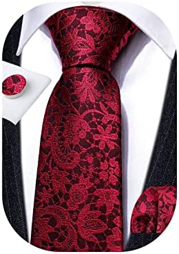 Barry.Wang Flower Ties for Men Silk Necktie Set with Handkerchief Cufflink Wedding Business