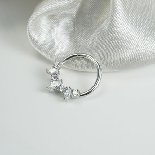 TRBR 16G Septum Ring Surgical Steel Daith Earring, CZ Gemstone Clicker Piercing Jewelry (16G-8mm, Silver) by TRBR - Used condition - Image 5