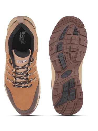 Image of Liberty Leap7x COLUMBO-1E Lacing Men Running Shoes - Dark Grey, Olive Green & Camel | Lightweight Sports Shoes with Comfortable Upper - Cushioned Footbed Suitable for Gym, Marathon, Walking & Outdoor