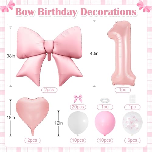 Image of 1st Birthday Decorations for Girls,Pink Bow Balloons for Party Decorations
