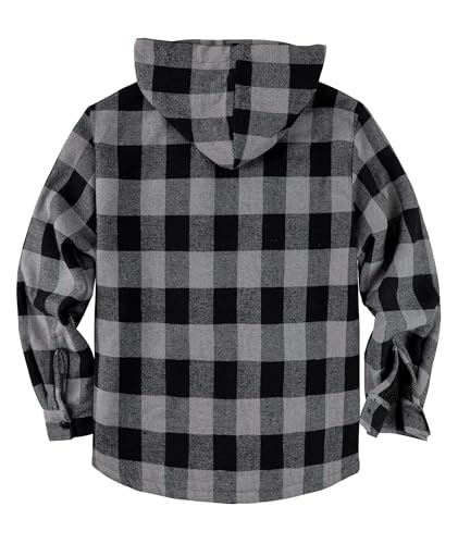ZITY Men's Flannel Hooded Jacket Fleece Sherpa Lined Plaid Shirts Jackets Zip Up Sweatshirt Hoodies for Men with 4 Pockets Black Dark Grey 3X-Large — view 2