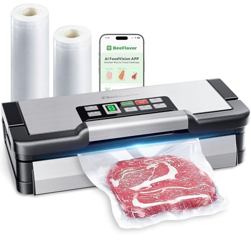 95kPa Vacuum Sealer Machine with AquaLock Technology, for Moist Seals, 2X Seal & 130W, Fully Automatic Food Sealer, Built-In Cutter, Bag Storage & Hose, Precision Sealing, 2 Bag Rolls,Stainless Steel