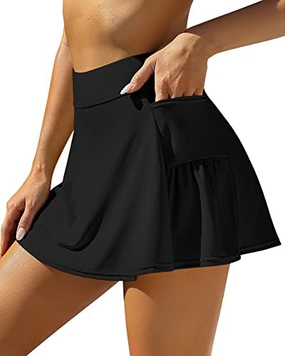 ANFILIA Women's Black Bathing Suit Bottom High Waisted Tummy Control Quick Dry Swim Skirt