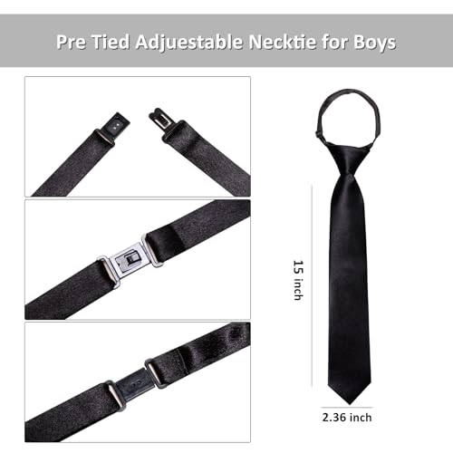 Image of Barry.Wang Boys Ties Pre-Tied Satin Solid Color Kids Tie Pocket Square Set Adjustable Formal Necktie Graduation School