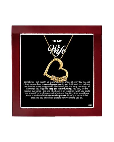 ziella Jewelry To My Wife Necklace -Family's Love Engraved Name Pendant, Personalized Heart Custom Necklace for Women (Gold, You are the heart of home)