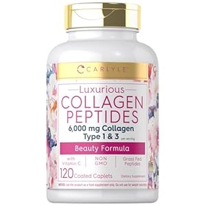 Carlyle Collagen with Vitamin C | 6000mg | 120 Caplets | Multi Collagen Peptide Pills | Type 1 and 3 | Non-GMO, Gluten Free, Grass Fed