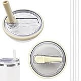 40 OZ Tumbler Lid Replacement for Stanley Quencher, 2 Pack Flip Straw Replacement Lids with 2 Straws for 40 OZ Tumbler, Spill Proof Tumbler Lids for Stanley Cup (Cream White)