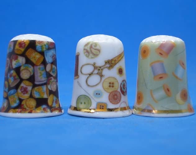 Porcelain China Collectible - Set of Three Thimbles - Sewing Bits & Bobs