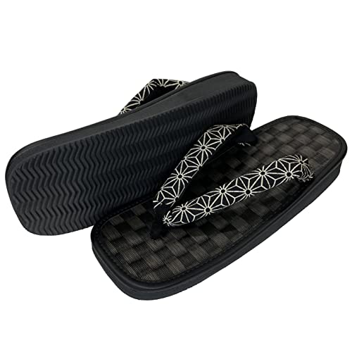 Edoten Traditionelle japanische Sandale Setta Made in Japan Traipse Dark Checker Zori Dark Sponge Sohle Krepp japanisches Muster Tanga Herren Damen, Hanfblatt, Big thumbnail
