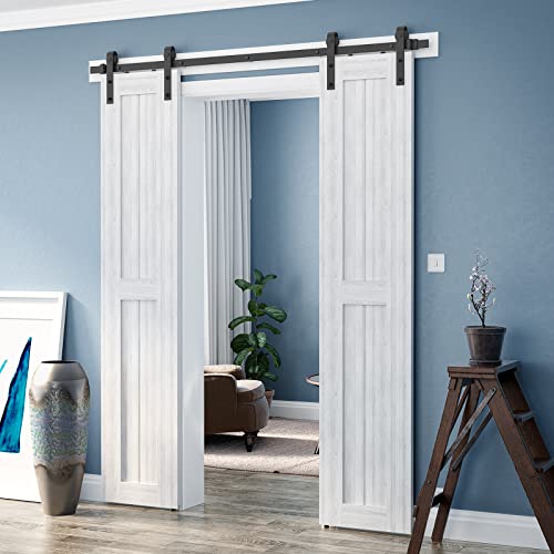 Genius Iron 6.6Ft Double Barn Door Hardware, Classic Design Standard Track With Upgraded Nylon Bearings, For 20In Wide Sliding Door Panel, Easy Installation,"Basic J" #TOP1