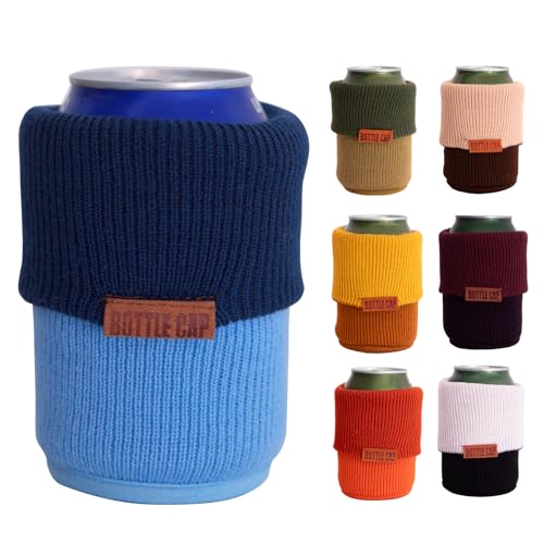 2-in-1 Can and Bottle Sleeve - Insulated Cozy Fits 12 oz, 16oz+ Cans, Bottles & Coffee Cups. Keeps Drinks Cold With Non-Slip Base. Reversible and Double-Layer. (Navy Blue & Sky Blue, Single)