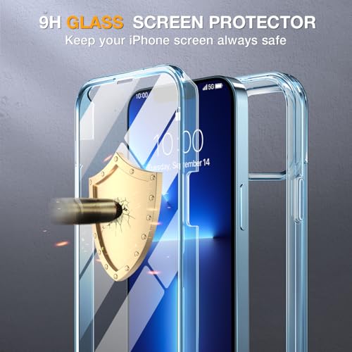 Miracase Magnetic for iPhone 13 Pro Max Case 6.7 inch, (Compatible with MagSafe) Upgrade Full-Body Clear Phone Bumper Case with Built-in 9H Tempered Glass Screen Protector, Magnetic Clear Blue
