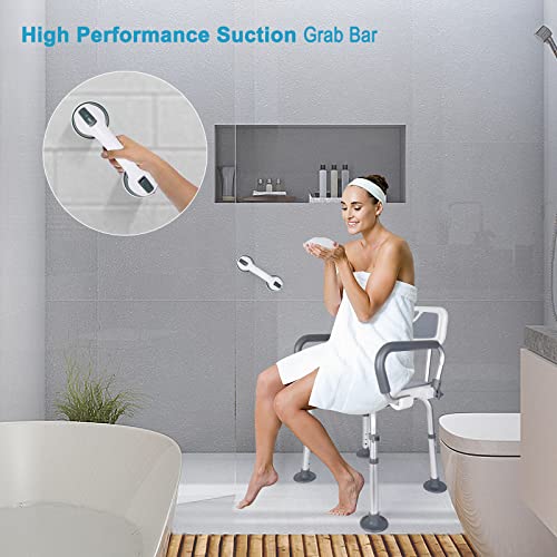 Leachoi Heavy Duty Shower Chair With Detachable Arms And Back 350 Lbs, Shower Cutout Seat With Non-Slip Rubber Tips, Bathtub Chair For Handicap, Disabled, Seniors & Elderly With Shower Handle #TOP6
