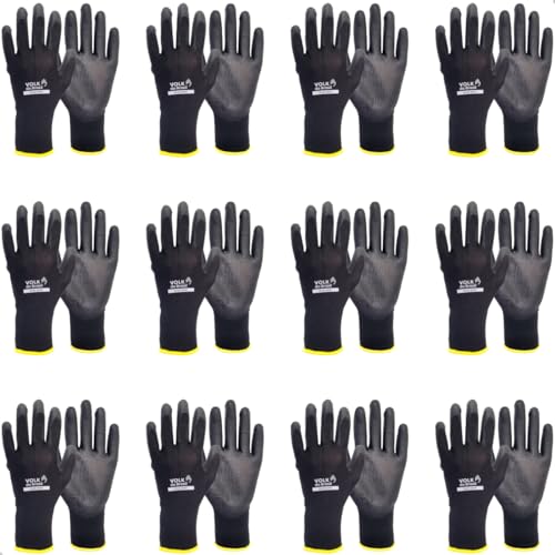 Kit 12 Luva Pu Multitato Tricotada Emborrachada Mecânico Epi (Preto, G - 9)