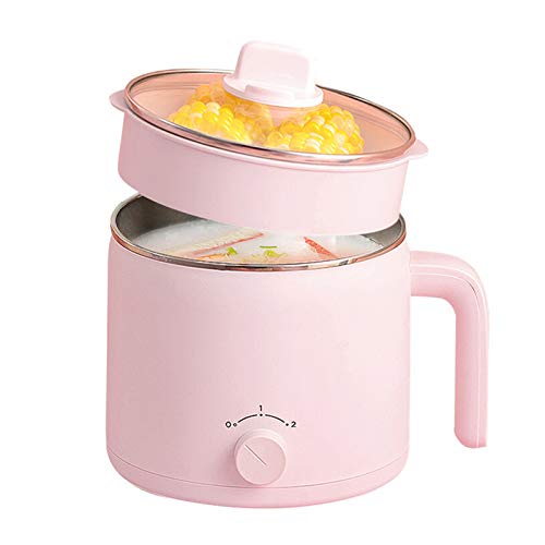 NEWCES Electric Hot Pot 1.2L Electric Cooker Multi-Functional Mini Pot for Noodles Soup Porridge Shabu Shabu Eggs Pasta Overheating and Boil Dry Protection Pink