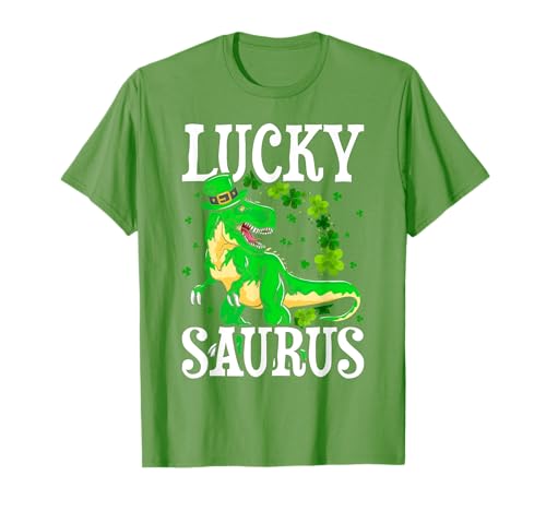 Luckysaurus St Patricks Day Dinosaur Shamrock Kids Boys T-Shirt