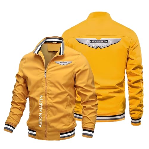 Photo de Veste Homme mi Saison A.s.t.o.n M.a.r.ti.n, Veste Homme Mi Saison avec Col Montant, Baseball Jacket Classique pour L'automne et L'hiver, Pilote(Yellow,5XL)