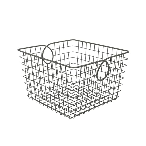 Spectrum Teardrop Wire Large Basket (Industrial Gray) - Storage Bin & Décor for Bathroom, Closet, Pantry, Under Sink, Toy, Shelf, Kitchen, & Nursery Organization
