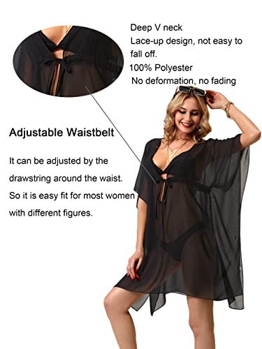 Soul Young Cover Ups For Swimwear Women V Neck Beach Chiffon Swimsuit Coverup Oversized(One Size,Black) #TOP4