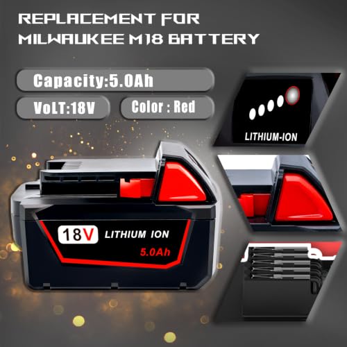 Image of Replace for Milwaukee 18V Battery Compatible with Milwaukee M18 Battery 48-11-1850 48-11-1852 48-11-1820 48-11-1828 48-11-1830 Cordless Power Tools 2 Packs