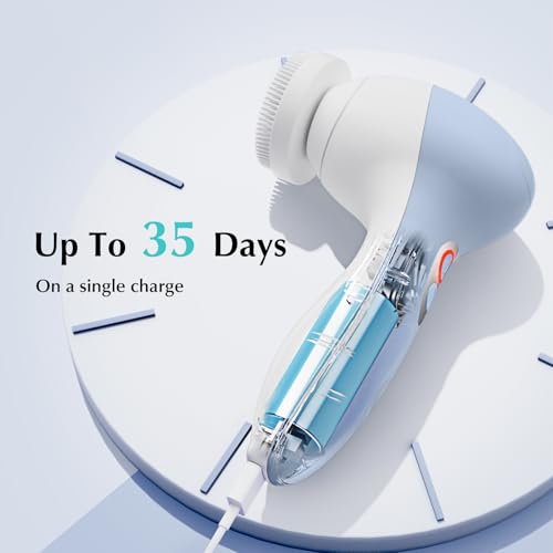 COSLUS FBX04 Powered Facial Cleansing Brush: Rechargeable Electric Face Cleanser for Sensitive & Acne-Prone Skin, 3 Brush Heads, 3 Speeds, 2-Direction Rotation, for Men Women IPX7, Deep Cleaning Blue - Thumbnail 4