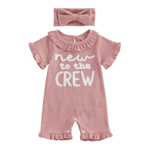 allshope - Allshope Newborn Baby Girl Summer Outfit Romper – Cute Pink Waffle Jumpsuit with Embroidery & Ruffle Collar (6-9 Months) - Best Deal on Amazon
