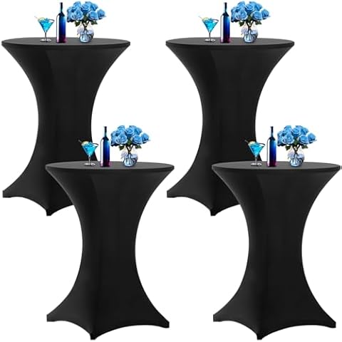 Aimosen 4 Pack 32x43 Inch Black Spandex Cocktail Table Covers, Stretch Highboy Top Tablecloth, Fitted Round Folding Table Cloths for Party Wedding DJ Bar Event Banquet Birthday Dining Room Restaurant Cover