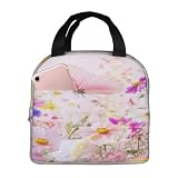 Lunch Bag for Men Woman Wildflowers Butterflies Pink...