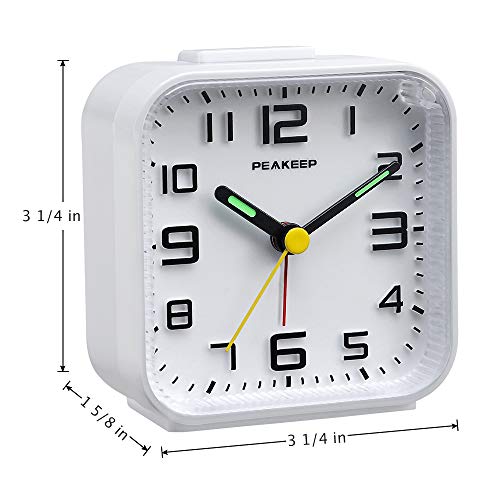 Peakeep 3D Numbers No Tick-Tock Analog Alarm Clock With Classic Beep Sound, Snooze, Manual Light And Battery Powered Small For Travel (White-3D) #TOP6