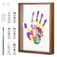 Familien Handabdruck Set, Handabdruck Set Familie mit 4 Plexiglasplatten, 6 Farben, Pinsel, Staubaufkleber, Anleitung und 2 Nicht Abfärbende Nägel, Fußabdruck Baby und Familie mit Platz für 4(Braun)