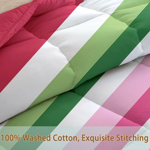 Edredón lavable 200x200 blanco de rayas modernas con 2 fundas de almohada para todo el año 7