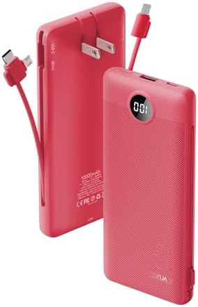 Portable Charger Built-in Cables and AC Wall Plug, VRURC USB C Po...