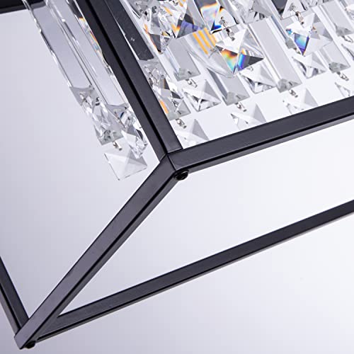 Wellmet Farmhouse Chandelier For Kitchen Island Light With K9 Crystal, Black Rectangle Dining Room Lighting Fixtures Hanging, 4 Lights Crystal Chandeliers Ceiling Light Fixture #TOP22