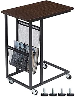 EKNITEY Sofa Side Table,Mobile C Shaped End Table Snack Table with Wheels