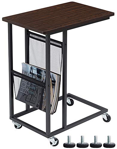 EKNITEY Sofa Side Table,Mobile C Shaped End Table Snack Table with Wheels