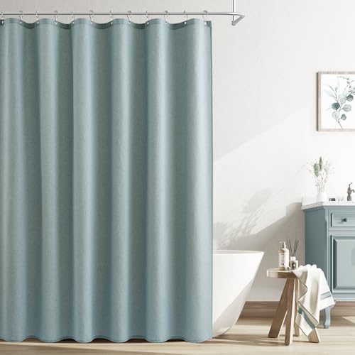 Naturoom Light Blue Linen Shower Curtain, Country Boho Farmhouse Bath Decor Shower Curtains Neutral Cloth Weighted Textured Fabric Bath Curtain Liner with Hooks, 72x78 by Naturoom - Used condition - US$17.80