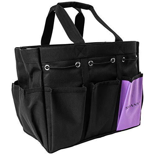 Shany Beauty Handbag And Makeup Organizer Bag – Large Two-Tone Travel Tote With 2 Handles And 8 External Pockets – Black Canvas #TOP2