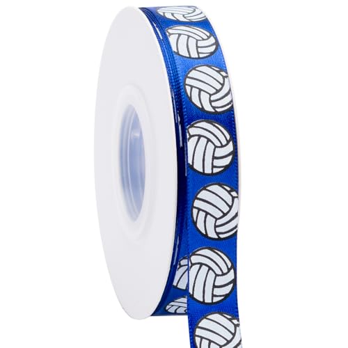 Satin Volleyball Ribbon 5/8-Inch x 25-Yard White/Blue Use for Team Hair Bows Wreath Sport Lanyards Gift Wrapping Party Decoration All Crafting and Sewing (Blue 25-Yard)