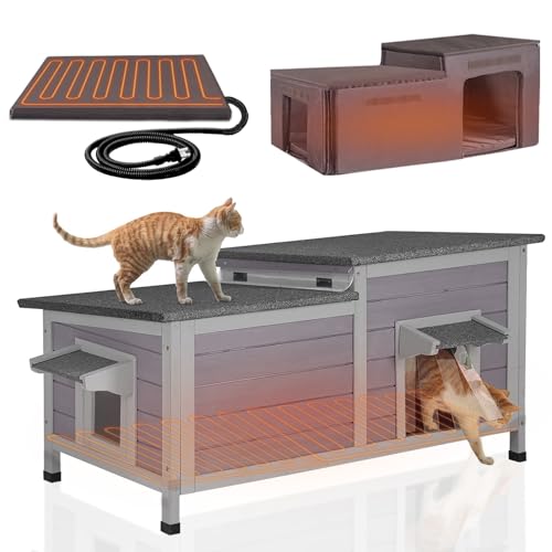 GUTINNEEN Extra Large Heated Outdoor Cat House Insulated for Outside Cats